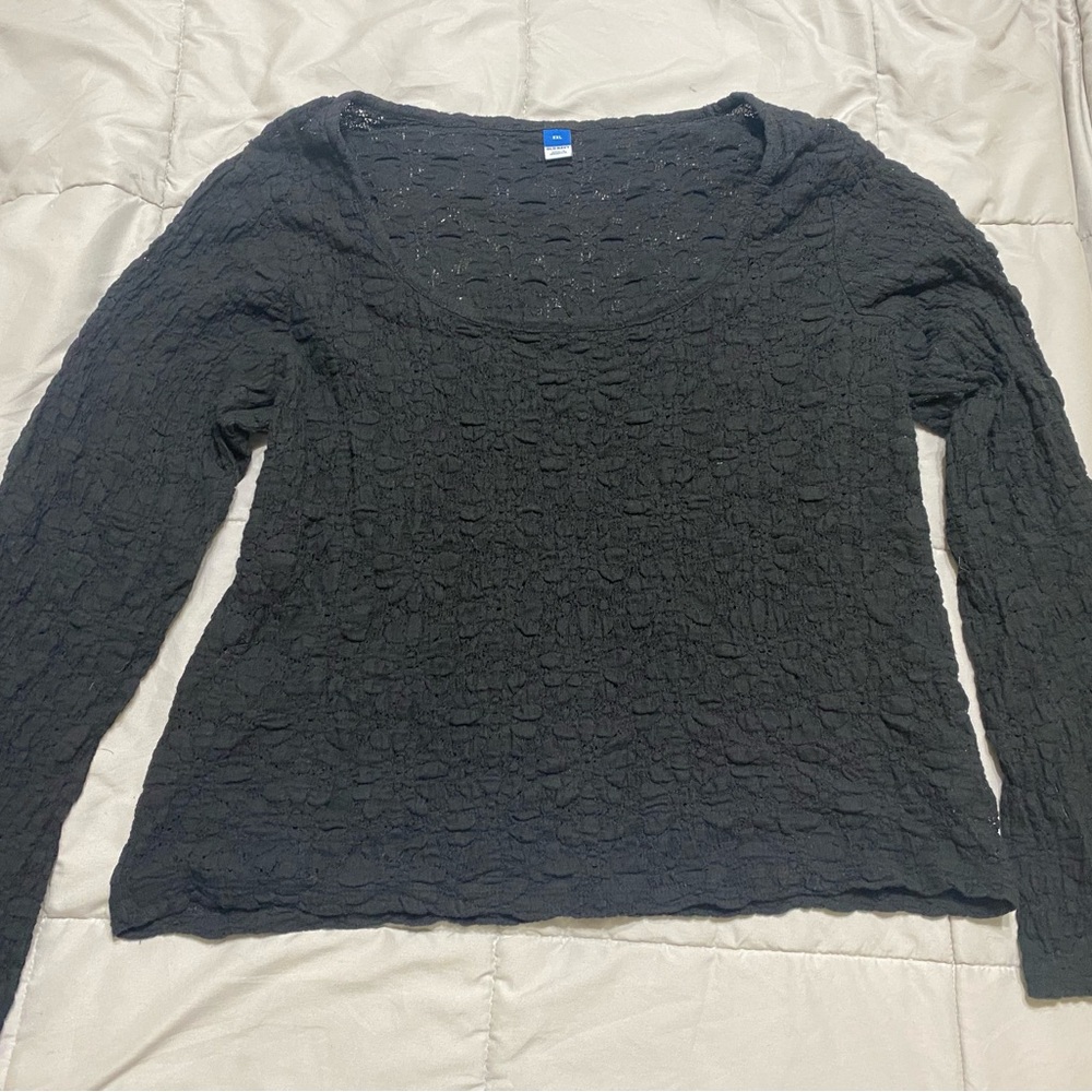 Old Navy Black Textured Long Sleeve Top
